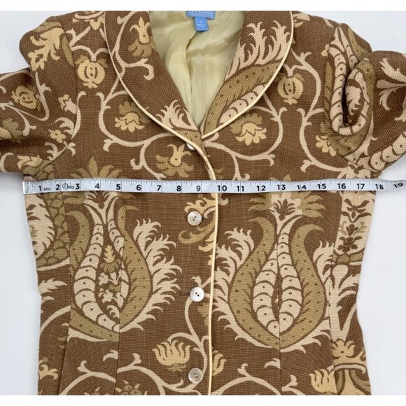 J McLaughlin Brown & Cream Floral Print Blazer Jacket W/ Piping Sz 4 - Picture 15 of 16